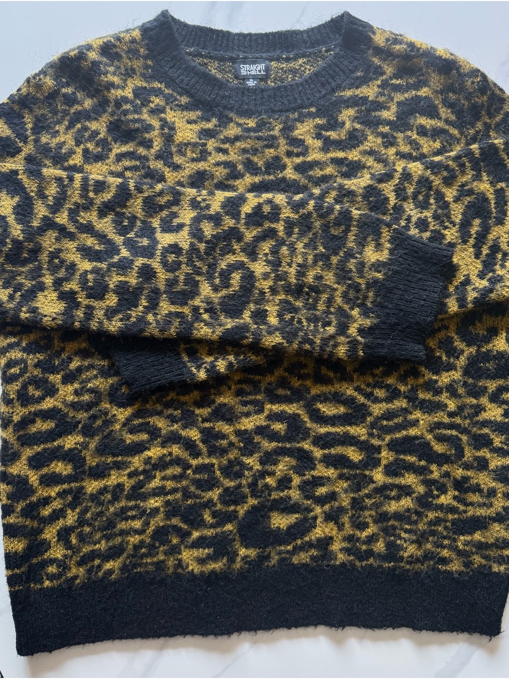 Straight To Hell Riley Fuzzy Leopard Print Knit Sweater Women’s/Unisex XL